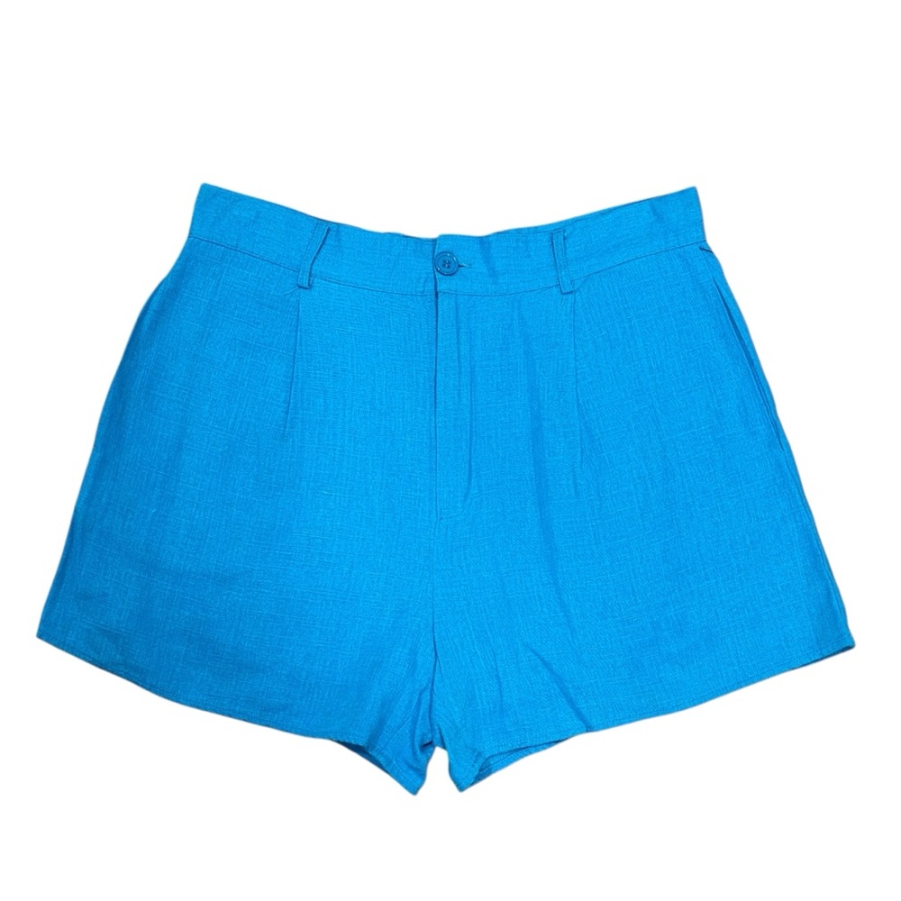 Vintage Hausen Bright Blue Linen Blend High Waist Side Zip Shorts - Size Medium